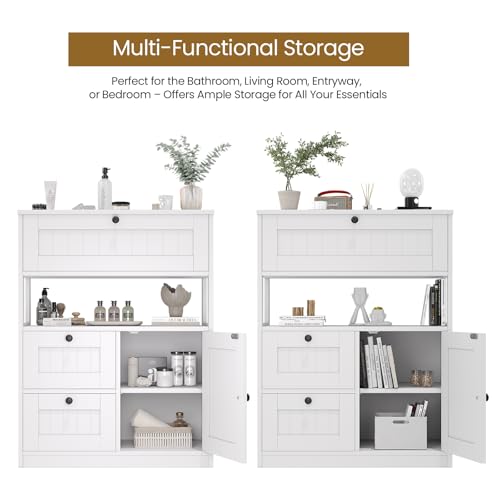 Bathroom Cabinet, Modern Bathroom Floor Storage Cabinet Organizer with 1 Door and 3 Drawers, Freestanding Cupboard for Kitchen/Living Room Use