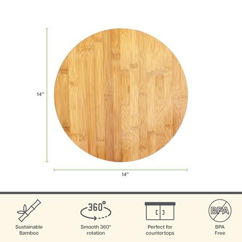 TB Home 14 Inch Bamboo Lazy Susan Turntable for Kitchen & Table Top | Keep spices, sauces, condiments, and seasonings within reach. Sized for kitchen cabinets, pantries, counters, and table tops.