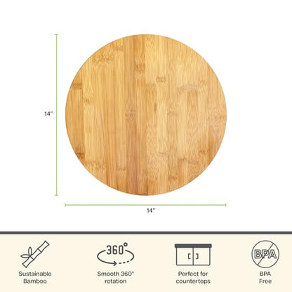 TB Home 14 Inch Bamboo Lazy Susan Turntable for Kitchen & Table Top | Keep spices, sauces, condiments, and seasonings within reach. Sized for kitchen cabinets, pantries, counters, and table tops.