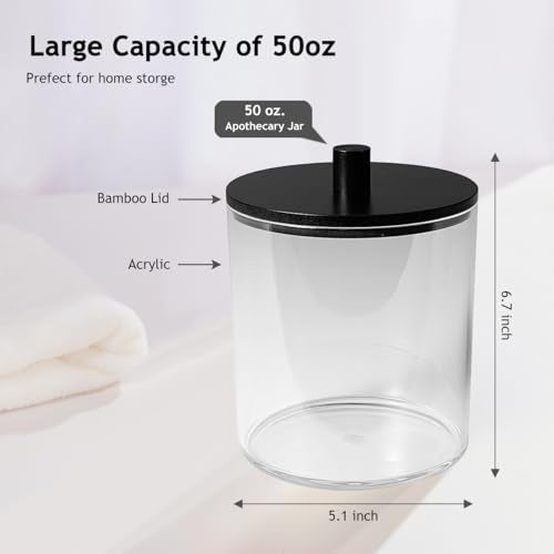 SheeChung 1 Pack 50oz Laundry Pods Container with Matte Black Bamboo Lid | Shatterproof Laundry jars- Clear Plastic Storage Canister for Scent Beads & Bath Salts with Labels & Spoon