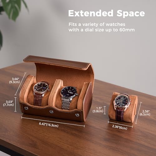 ProCase Watch Travel Case, 2 Slot PU Leather Watch Roll Box for Men, Brown | Portable Watch Organizer, Anti-Shift Angled Pillow Track, Scratch Resistant Soft Lining, Ideal Gift for Him/Her