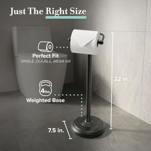 Gatco 1436MX Toilet Paper Holder Stand, Weighted Base, Matte Black, Freestanding Bathroom Floor Stand, 22 Inch