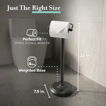 Gatco 1436MX Toilet Paper Holder Stand, Weighted Base, Matte Black, Freestanding Bathroom Floor Stand, 22 Inch