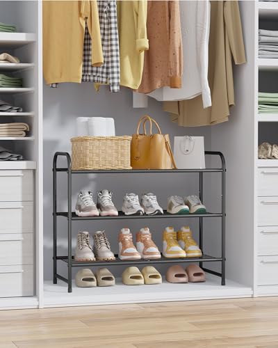 Kitsure Stainless Steel Shoe Rack Organizer, 25.6" Wide - 3 Tier, Black | Sturdy Shoe Rack for Closet and Entryway, Free Standing Shoe Shelf, Closet Organizers and Storage