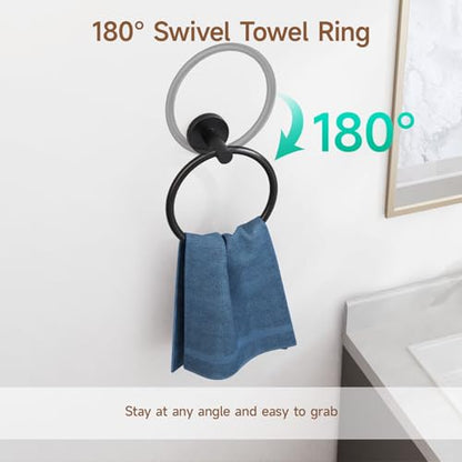 4PCS Matte Black Bathroom Accessories Set, 24-Inch Towel Bar Set | Durable SUS304 Stainless Steel Bathroom Hardware Set, Towel Racks for Bathroom Wall Mounted, Modern Home Decor