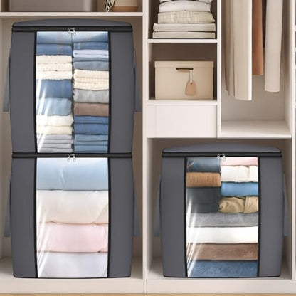 120L Extra Large Blanket Clothes Storage Bags, Gray, 1 Pack | Foldable Blanket Storage and Organization, Thick Fabric Containers with Reinforced Handles & Zippers for Comforters, Bedding