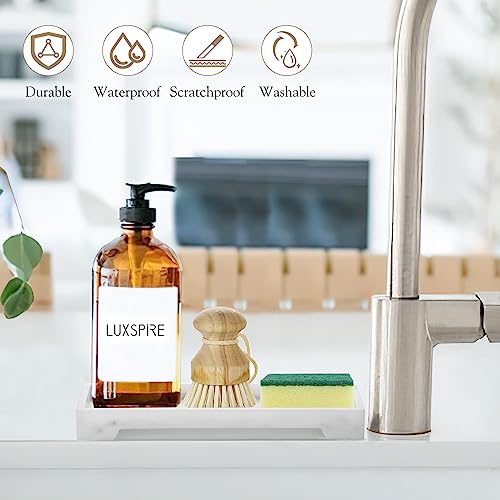 Luxspire Marble Tray for Soap Dispenser Perfume Jewelry, S, Marble White | 11 x 4 inch, non-slip waterproof resin, easy wipe clean, fits bath kitchen vanity, holds jewelry toiletries soap