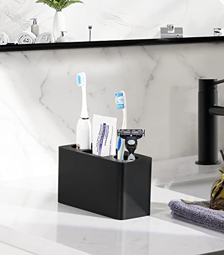 Luxspire Toothbrush Holder, Resin, 3 Slots, Black | Electric Toothbrush Holder, Toothbrush and Toothpaste Holder, Bathroom Countertop Storage, Bathroom Accessories