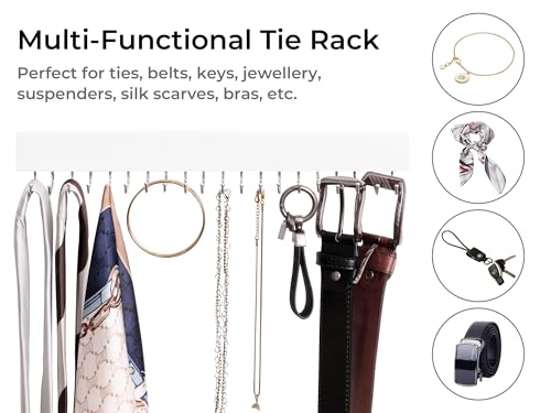 StorageWorks Tie Rack with 20 Hooks, 2 Set Wall Mounted Wood Hanger, White