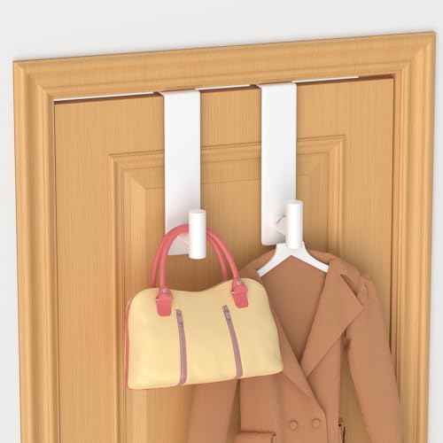 2-Pack Over The Door Hooks - Rustproof Stainless Steel Door Hangers for 1-3/4 Inch Doors, Non-Marking and Tool-Free Easy Install (White, T Shape)