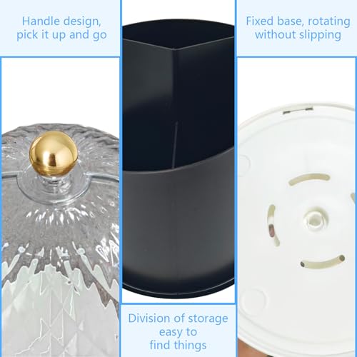 360° Rotating Toothbrush Holder with Cover, Dustproof Bathroom Countertop Organizer for Toothbrushes, Toothpaste, Floss Picks and Dental Accessories