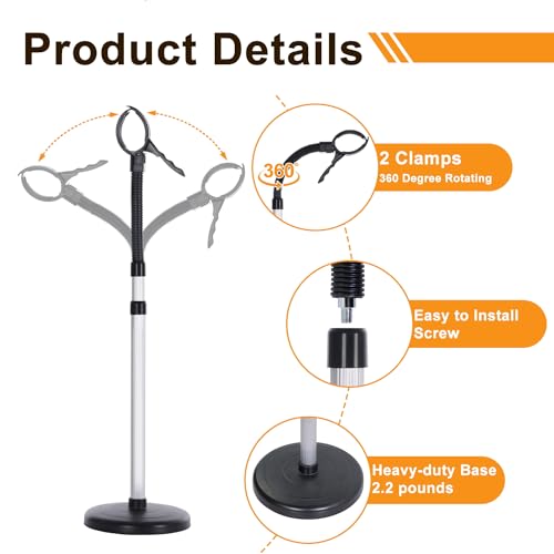 Erytlly Hair Dryer Stand Hands Free 360-Degree Rotating 2 Heads Adjustable Height Metal Hair Dryer Holder Blow Dryer Holder About for 0.5kg Hair Dryer in Bathroom, Vanity, Makeup Room