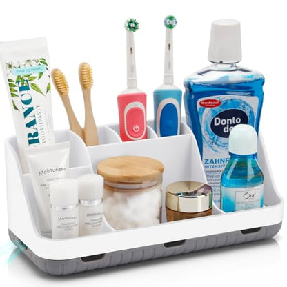 Toothbrush Holders for Bathrooms Countertop Organizer - Kids Electric Toothbrush and Toothpaste Holder Detachable 7 Slots Tooth Brush Organization Bathroom Accessories Storage Vanity, White