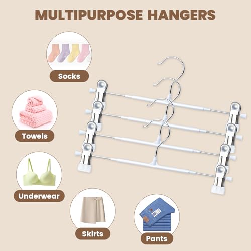 HUADYMEET 12 Inch Heavy Duty Pants Skirt Hangers with Clips,White,30 Pack | Metal,Space Saving,Adjustable,Hanger for Jeans Shorts Clothes Slacks Trousers,For Adult Men Women Children, Non Slip