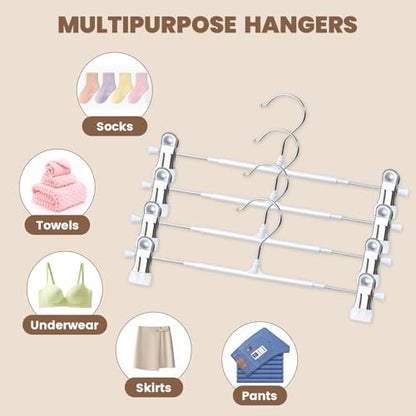HUADYMEET 12 Inch Heavy Duty Pants Skirt Hangers with Clips,White,30 Pack | Metal,Space Saving,Adjustable,Hanger for Jeans Shorts Clothes Slacks Trousers,For Adult Men Women Children, Non Slip