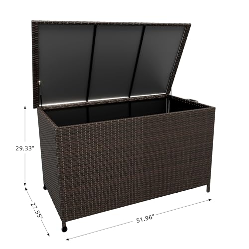Wicker Deck Box, 185 Gallon All-Weather Outdoor Storage Box - Brown | Rattan Storage Bin for Patio Furniture, Outdoor Cushions, Pool Storage and Garden Tools