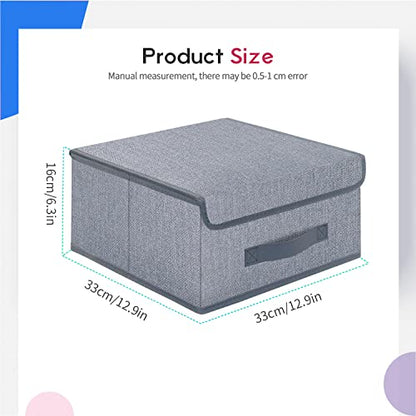 Onlyeasy Foldable Storage Bins Cubes Boxes with Lid - Storage Box Cube Cubby Basket Closet Organizer Pack of 2 with Leather Handles for Closet Bedroom, 13" x 13", Linen-like Grey, MXDLB2P