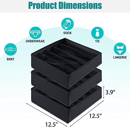Bra Storage Drawers Organizer for Clothing Underwear Drawer Organizer Dividers Black Foldable Storage Cube Bins for Bra,Socks, Underwear,3 Pack （Black）