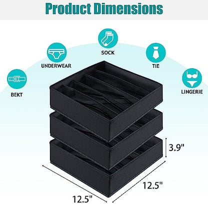Bra Storage Drawers Organizer for Clothing Underwear Drawer Organizer Dividers Black Foldable Storage Cube Bins for Bra,Socks, Underwear,3 Pack （Black）