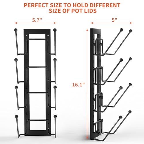 8 Layers of Adjustable Pot Lid Organizer Rack for Cabinet Door/Wall，2Pack Lid Organizer Pots and Pans Holder for Kitchen Storage with No Drilling Adhesive 5.7 W“(Black)