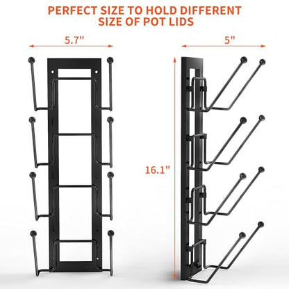 8 Layers of Adjustable Pot Lid Organizer Rack for Cabinet Door/Wall，2Pack Lid Organizer Pots and Pans Holder for Kitchen Storage with No Drilling Adhesive 5.7 W“(Black)