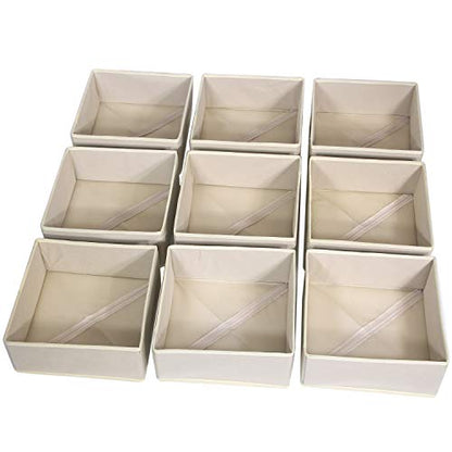 DIOMMELL 9 Pack Foldable Cloth Storage Box Closet Dresser Drawer Organizer Fabric Baskets Bins Containers Divider for Clothes Underwear Bras Socks Clothing, Beige 900