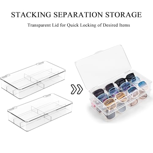 Acrylic Eyeglass Organizer, Stackable Sunglasses Case Storage Organizer with Lid - 2 Pack