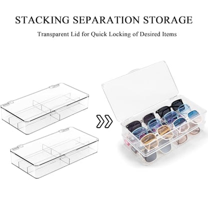 Acrylic Eyeglass Organizer, Stackable Sunglasses Case Storage Organizer with Lid - 2 Pack