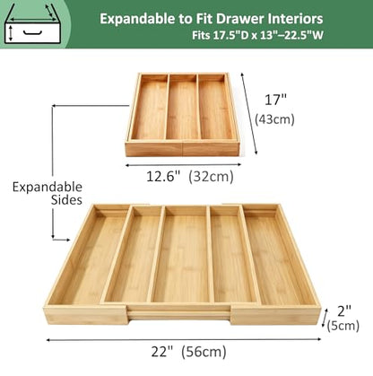 Utoplike Bamboo Expandable Kitchen Drawer Organizer Silverware Utensil Tray | Cutlery Holder, Drawers Divider for Large Utensils, Flatware, Knives, Spatulas in Kitchen, Office, Adjustable 3-5 Slots