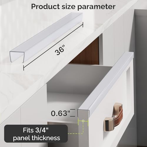 Magicheap 36"Length Cabinet Door Protector, 3/4"Thick, Transparent, 10 PCS | Snugly Fit, Flexible Slip-On, Plastic Cabinet Edge Guard Bumpers, Edge Protectors to Prevent Wear Chipping Discoloration