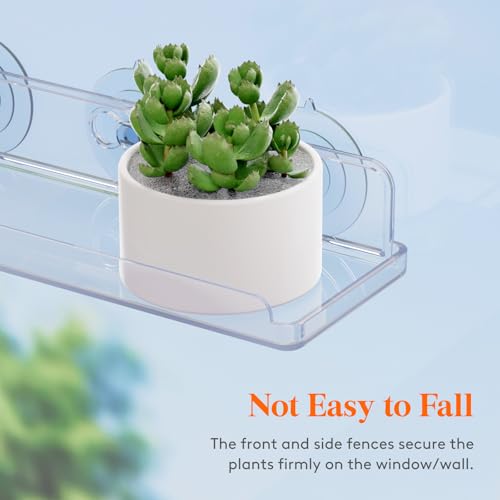 Lifewit Window Plant Shelves 14.6", 2 Pack Acrylic Suction Cup Floating Shelf for Bathroom Mirror, or Kitchen Wall, Clear No-Drill Window Sill Extender for Indoor Micro Greens 37 x 9 cm/14.6x3.6
