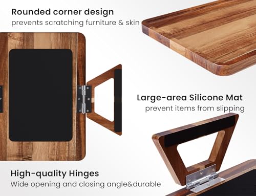 2 Packs Acacia Wood Couch Arm Tray，Folding Sofa Armrest Table | Clip-On Couch Desk,Foldable, Non-slip,No Assembly，for Drinks Snacks Phone，Remote Control