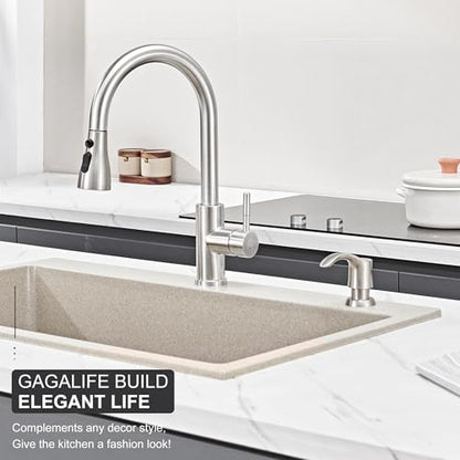 Kitchen Sink Soap Dispenser - Brushed Nickel, G080BN-G | Sink Soap Dispenser Pump with 40" Silicone Soap Dispenser Extension Tube, Say Goodbye to Frequent Refills