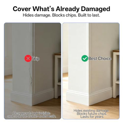 2 Pack White PVC Self-Adhesive Wall Corner Guards, 39.37in Edge Protectors | Tool-Free 5-Min Install: Peel-and-stick corner guards protect wall corners & furniture edges with scratch resistance.
