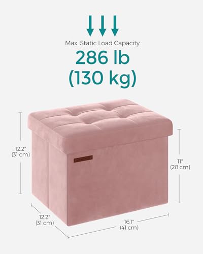 SONGMICS Small Folding Storage Ottoman, Jelly Pink | Foot Rest Stool, 12.2 x 16.1 Inches, 286 lb Capacity, Bedroom, Dorm, ULSF200R01