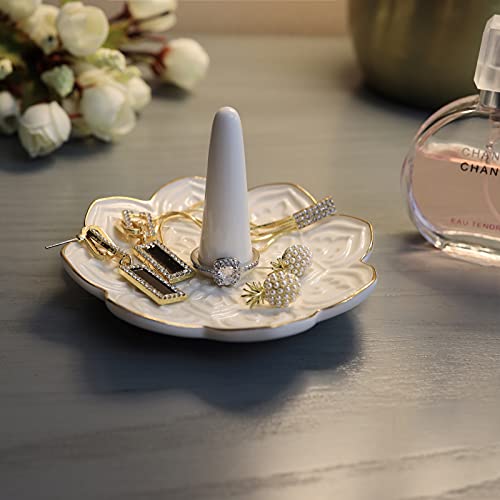 Ceramic White Mandala Jewelry Holder Decorative Ring Holder/Trinket Tray Engagement Wedding Birthday Gifts for Women Her