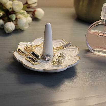 Ceramic White Mandala Jewelry Holder Decorative Ring Holder/Trinket Tray Engagement Wedding Birthday Gifts for Women Her