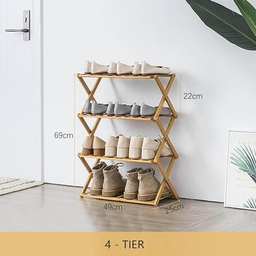 4 Tier Bamboo Shoe Rack,Portable Folding Shoe Storage Rack,Without Installation Small Shoe Rack Perfect for Corridors, Bedrooms and Small Spaces (4 Tier)