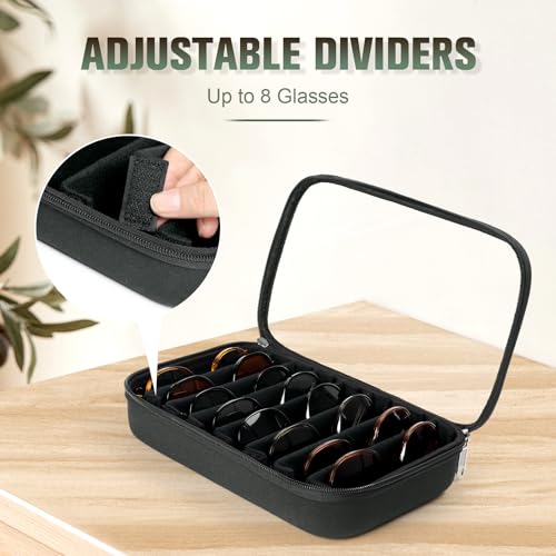 Sunglasses Organizer Case for Multiple Pairs, Eyeglasses Storage Box Hard Shell Travel Eyewear Case Zipper Men Women