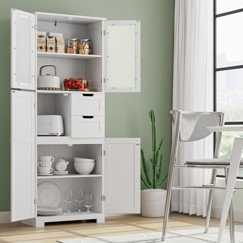 67'' Tall Bathroom Storage Cabinet, Linen Cabinet... (White | Engineered Wood)