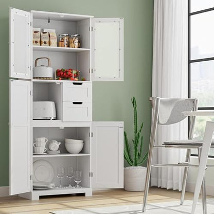 67'' Tall Bathroom Storage Cabinet, Linen Cabinet... (White | Engineered Wood)