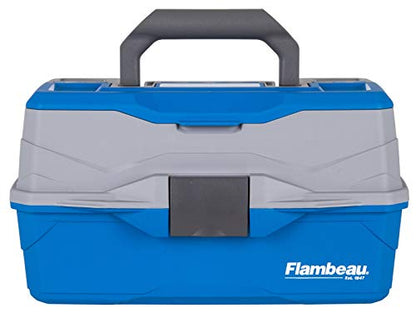 Flambeau Outdoors 6382 2-Tray Tackle Box, 15 Compartments, Blue and Gray | Cantilever 2-tray box, 15 compartments with 6 removable dividers, bulk base storage, Draw Tite latch, medium size