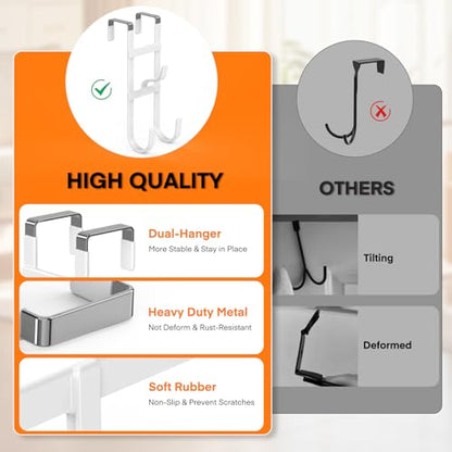 FYY Over the Door Hooks, Triple-Hanger 2 Pack, Fits Doors 1.6" White | Heavy Duty Metal, Hold 100lbs, Rubber-Coated, No-Drilling, for Bathroom Dorm, Hanging Towels Clothes Bags Ironing Board Robe