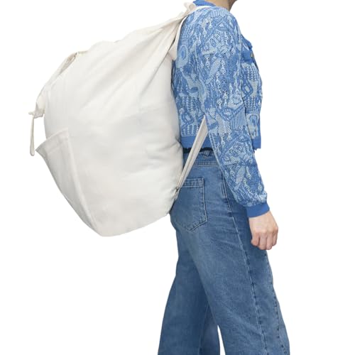 Cotton Laundry Backpack Bags, Drawstring Laundromat Bag Travel Duffel Bags | Breathable Canvas Laundry Backpack Bags with Shoulder Straps & 2 Handles, Wash in machine, Clean Store, College Dormitory