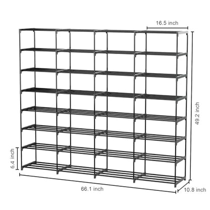 SMILHELTD Large Shoe Rack 4 Row 8 Tier for Entryway Holds 64 Pairs | Metal & Plastic Sneaker Shelves, DIY Assembly, Space Saving Storage Organizer for Garage Closet, 66.1"W x 49.2"H
