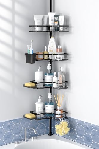 Adjustable Shower Caddy Tension Pole: Rustproof Co... (Black | Stainless Steel)