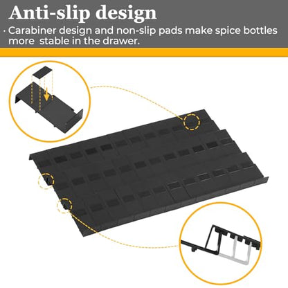 Spice Drawer Organizer, 24PCS Interlocking Expanda... (Black | Plastic)