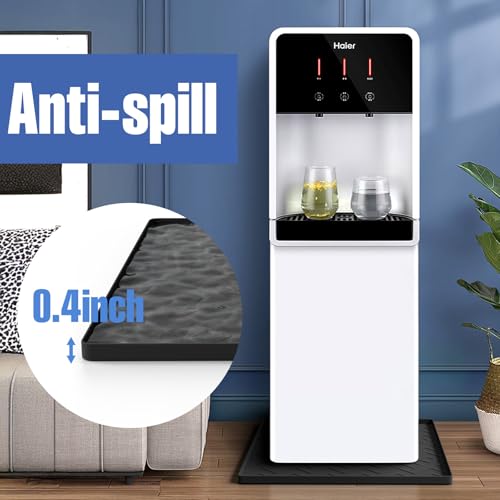 Water Cooler Mat – 19.7" x 19.7" Silicone Water Dispenser Mat for Floor & Countertop, Spill-Proof & Waterproof Tray for Coffee Maker, Kitchen, Pets, Office Use (Black, 19.7' * 19.7')