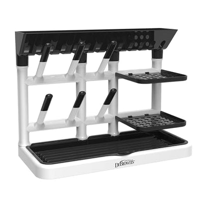 Dr. Brown's Drying Tower, Stand-Up Drying Rack, Countertop Baby Bottle Drying with Organized Storage for Baby Essentials, Space Saving Vertical Rack, Black/White