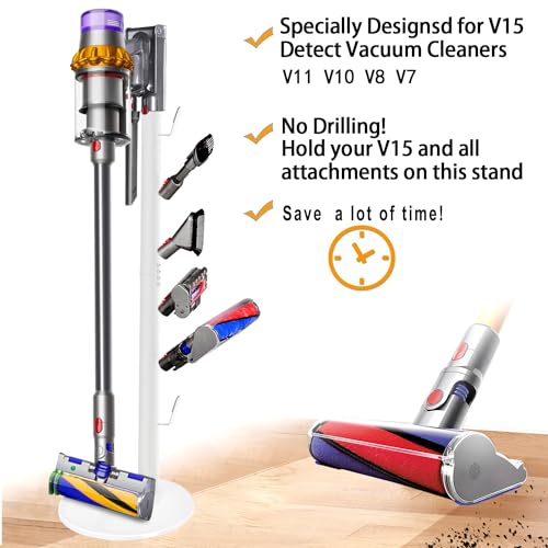 XIGOO Freestanding Vacuum Stand Holder with 6 Hooks | Floor Docking Station Metal Organizer Bracket, Compatible with V15 Detect, V11 V10 V8 V7 V6 Cordless Vacuum Cleaners, White